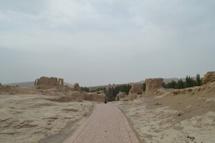 沙漠中的古老遗迹小道