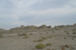 荒凉沙漠中的低矮土丘景观