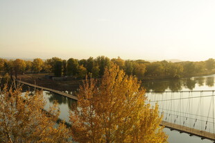 秋日河畔吊桥风景