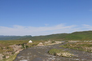 山间溪流旁的开阔自然景致