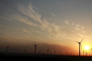 夕阳下的风力发电场