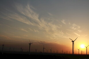 夕阳下的风力发电场