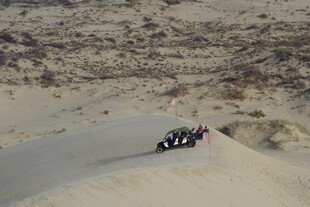 沙漠中行驶的多彩越野车