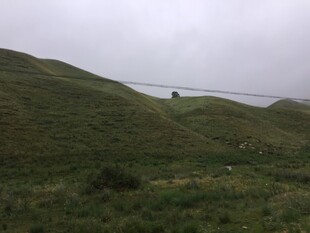 山间绿野 电线横跨其上