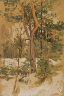 冬日松林雪景绘画作品