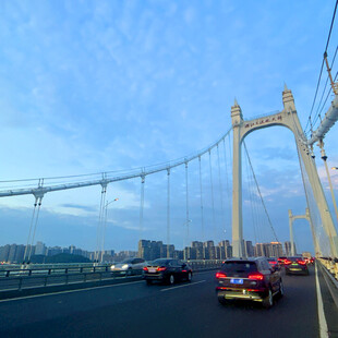 城市大桥上行驶的车辆