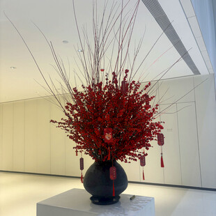中式花瓶插红果艺术摆件