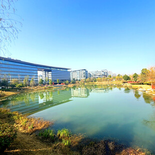 湖畔现代建筑风光