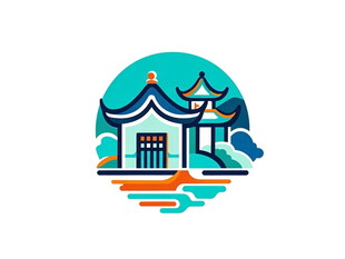 中式古建筑矢量插画