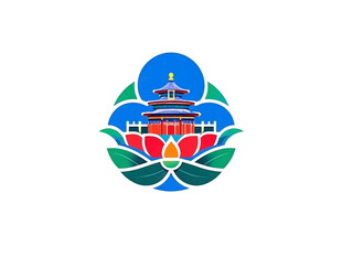 中式古建筑莲花标志图案