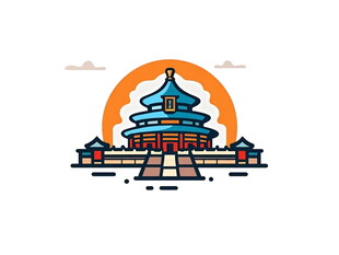 天坛建筑简约插画风格