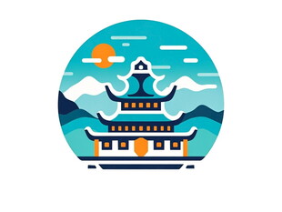 中式古建筑插画风景