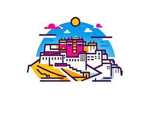 布达拉宫矢量插画风格图