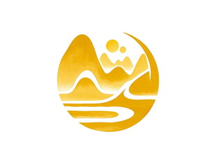 金色山水抽象标志图案