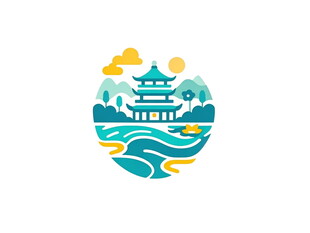 中式山水楼阁图标设计