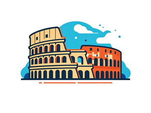 罗马地标建筑卡通插画