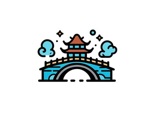 中式古风桥与楼阁图案