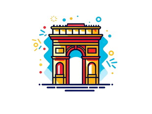 凯旋门彩色插画风格图案