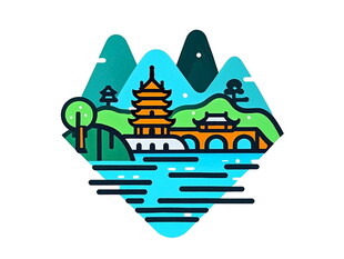 山水间的中式建筑景观