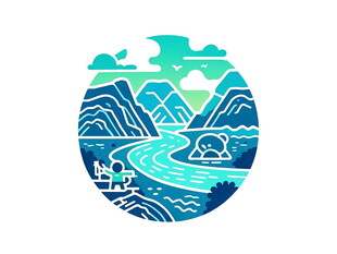山水风景简约插画图案