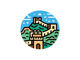 圆形图案中的长城景观