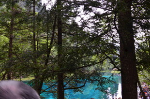 森林中的蓝绿色湖泊景观