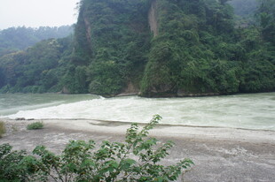 山间湍急河流与葱郁植被