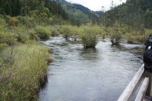 泛舟于山间清幽小河