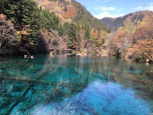 秋日澄澈湖水山林美景