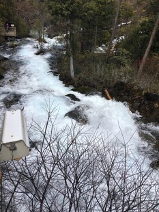 山间湍急溪流冬日景象