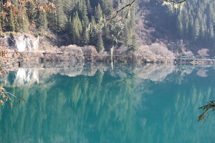 静谧蓝湖映山林