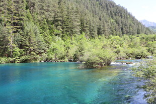 梦幻蓝绿色河水的山林景观