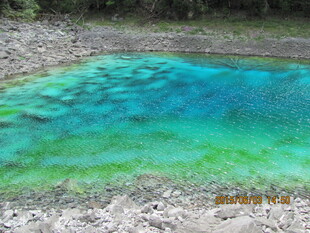 清澈蓝绿色天然小水池