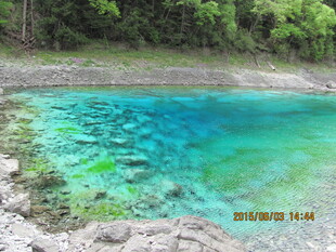 清澈蓝绿湖水的自然美景