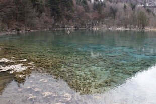 清澈碧绿的美丽湖水景色