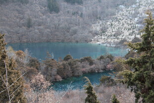 山间蓝湖与葱郁林木景观