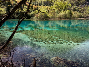 九寨沟清澈碧绿的湖水