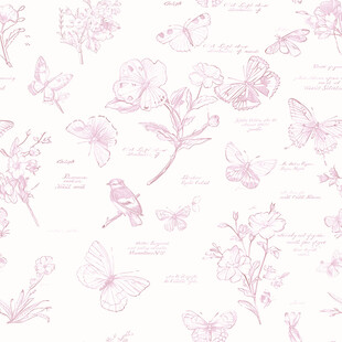 粉色花卉蝴蝶手绘图案