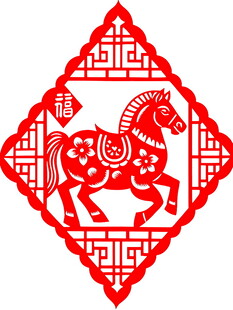 马形传统红色剪纸图案