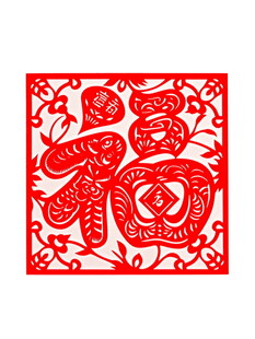 传统红色福字剪纸图案