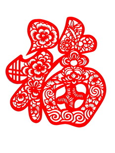 传统红色剪纸福字图案
