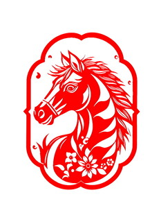 红色剪纸风马头图案