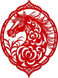 圆形马纹剪纸艺术作品