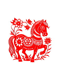 红色剪纸风装饰马图案