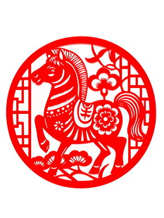 圆形骏马剪纸艺术作品