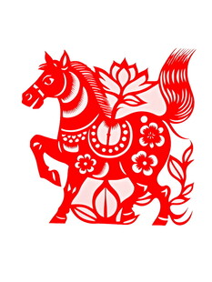 红色剪纸风奔腾骏马图案