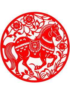 圆形骏马花卉剪纸艺术