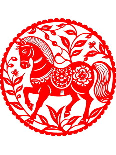 圆形骏马剪纸艺术图案