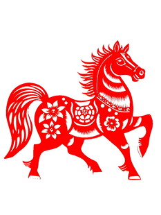 红色剪纸骏马