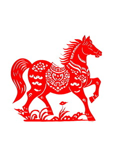 红色剪纸骏马